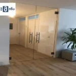 შავი საკინძებიანი ორფურცლიანი მინის კარი - ელეგანტური დიზაინი